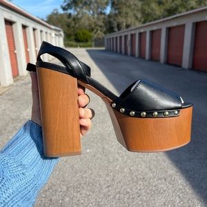 Cliffhanger Platform Chunky Wood Heel with Metal Grommets